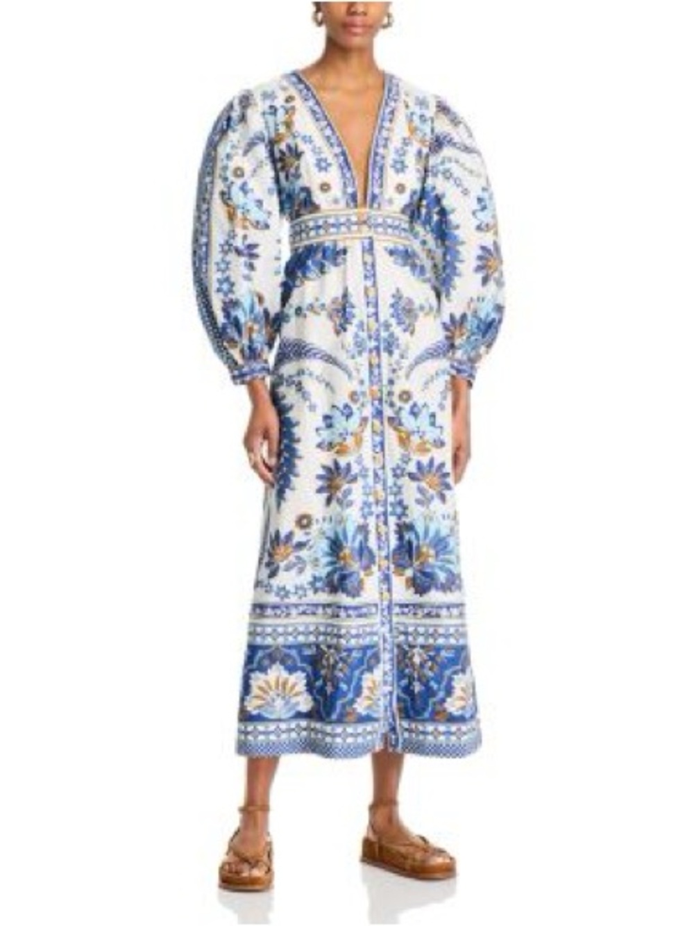 FARM Rio Ana Tapestry Maxi Dress XXS NWT Blue White Floral Tapestry